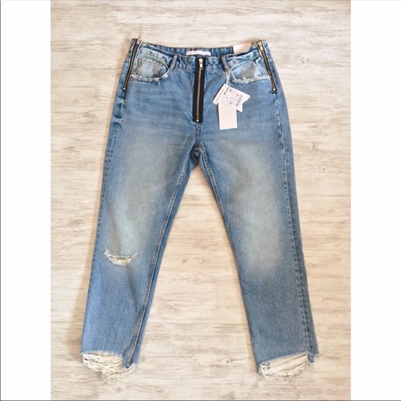 Zara Denim - Zara distressed crop zipper jeans